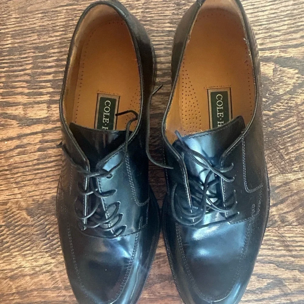 COLE HAAN Mens Dress Shoes Fine Black Leather Lace Up Cap Toe Oxfords Size 11 D